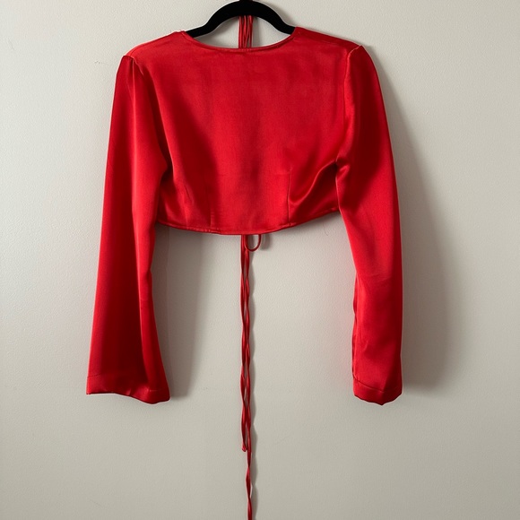 Red Satin Wrap Top - Picture 2 of 3